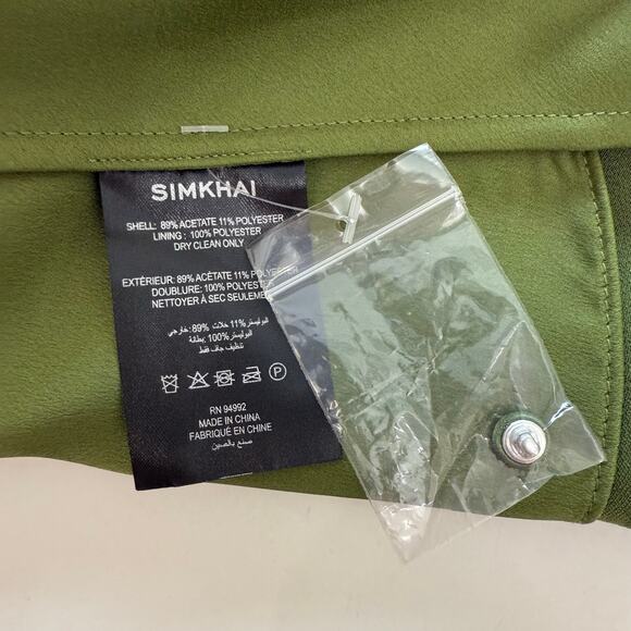 Jonathan Simkhai Talit Draped Mini Dress Dark Green Satin M - Picture 11 of 11